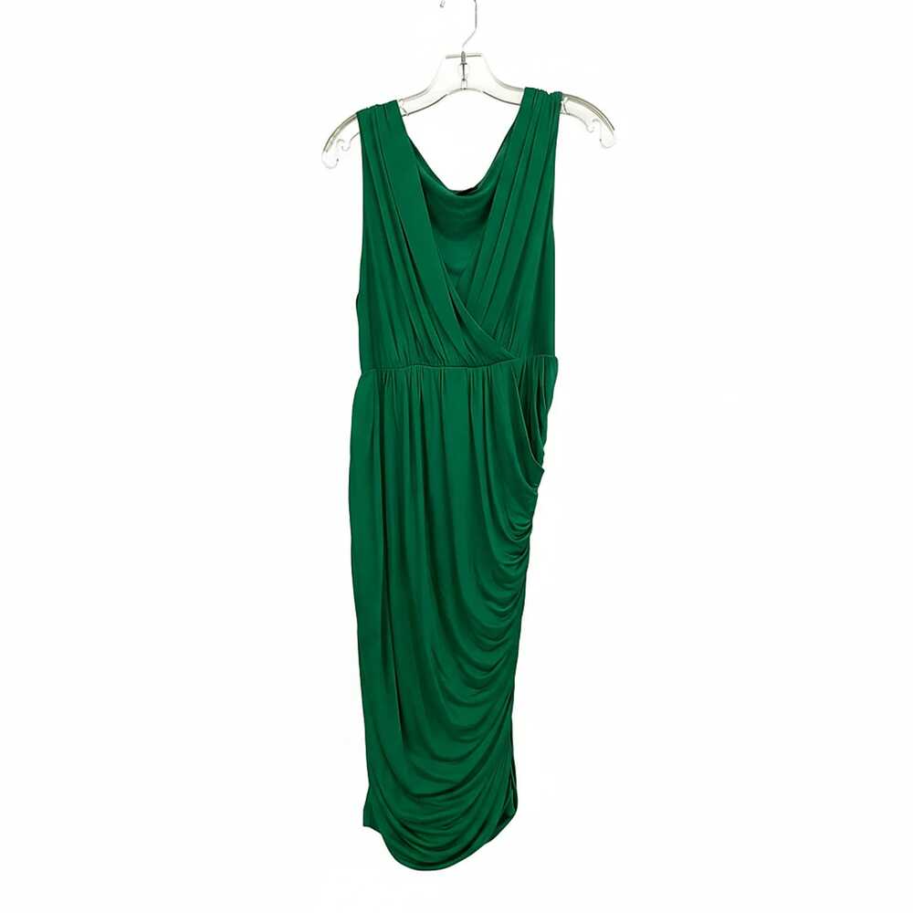Deletta Green Midi Bodycon Dress | Rayon Silk Viscose, Ruched, Size M